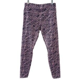 MuscleNation XL Activewear Leggings Womens Purple Black Zebra Stripe Stretch